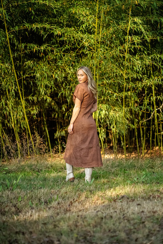 Short Sleeve Suede Dress - Chocolate