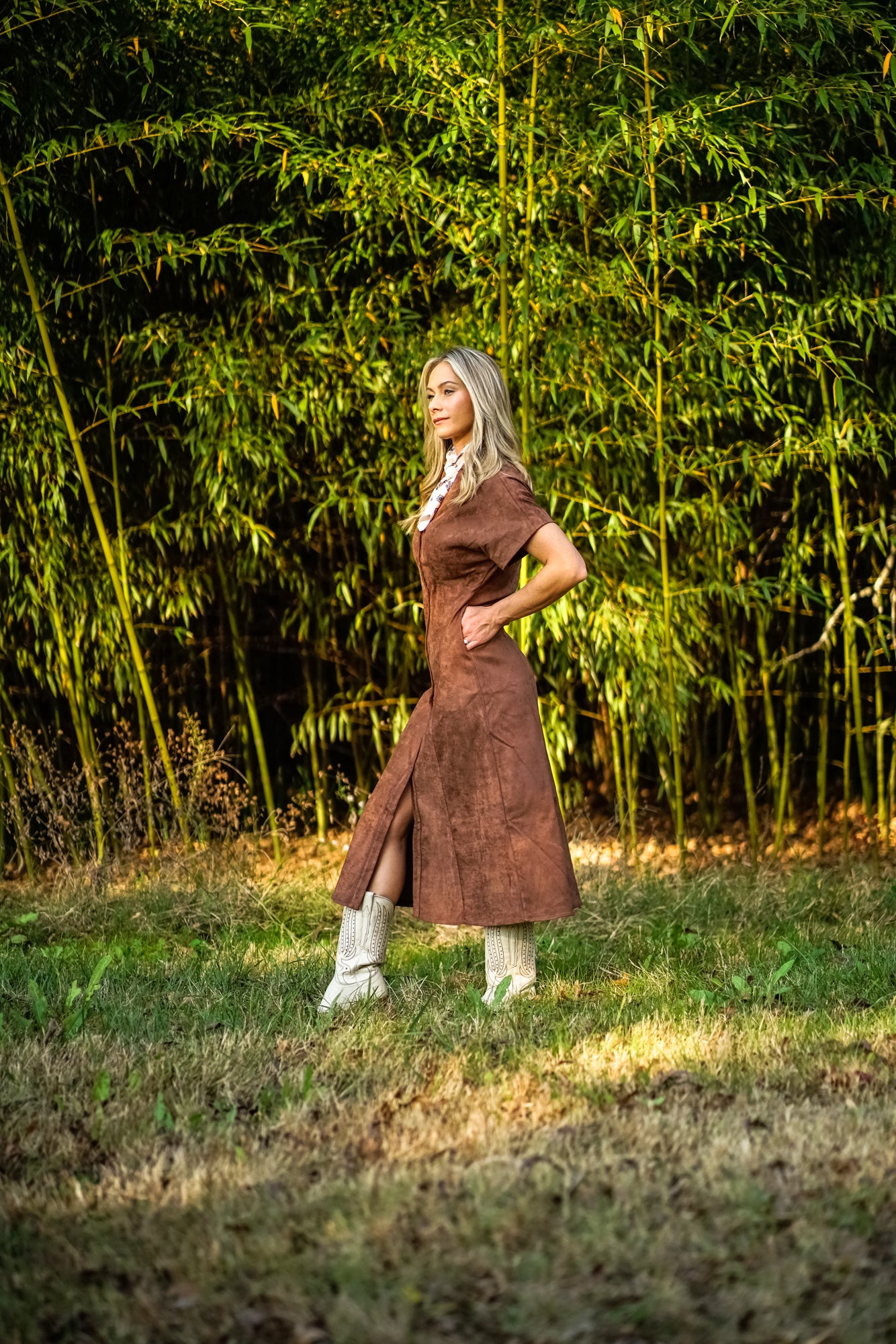 Short Sleeve Suede Dress - Chocolate