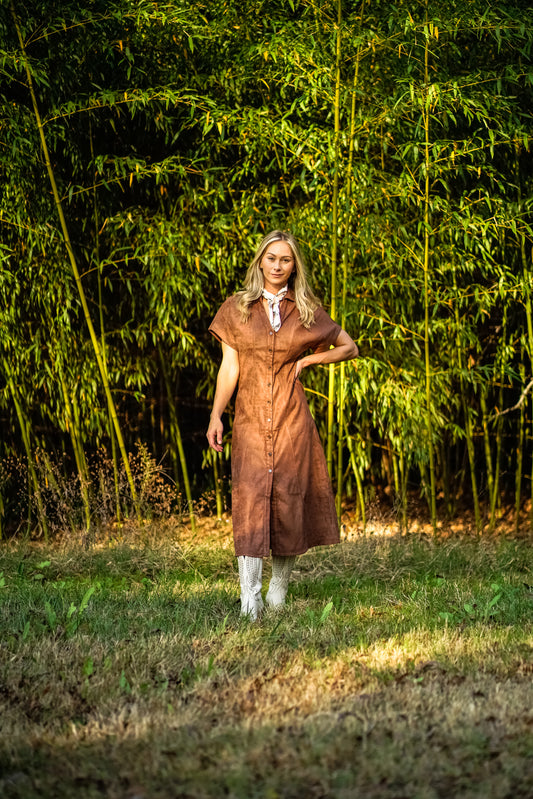 Short Sleeve Suede Dress - Chocolate