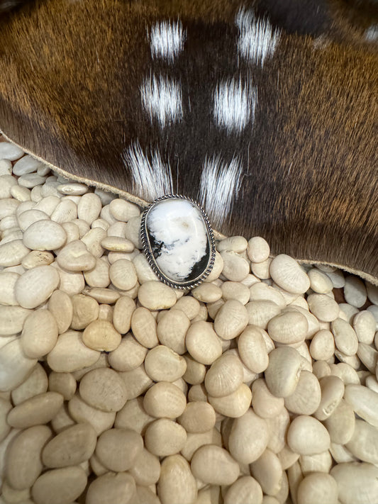 Donovan Nez Navajo Handmade White Buffalo Adjustable Ring