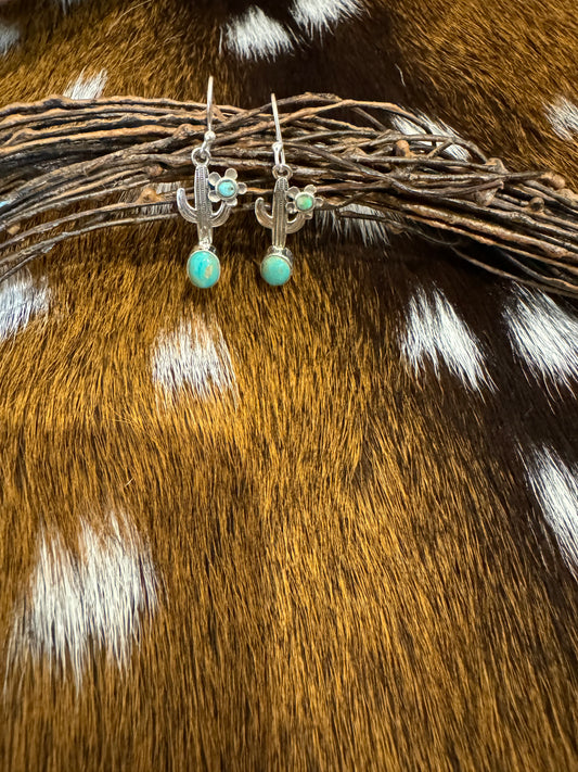 HADA Collection SS Kingman Turquoise Cactus Earring