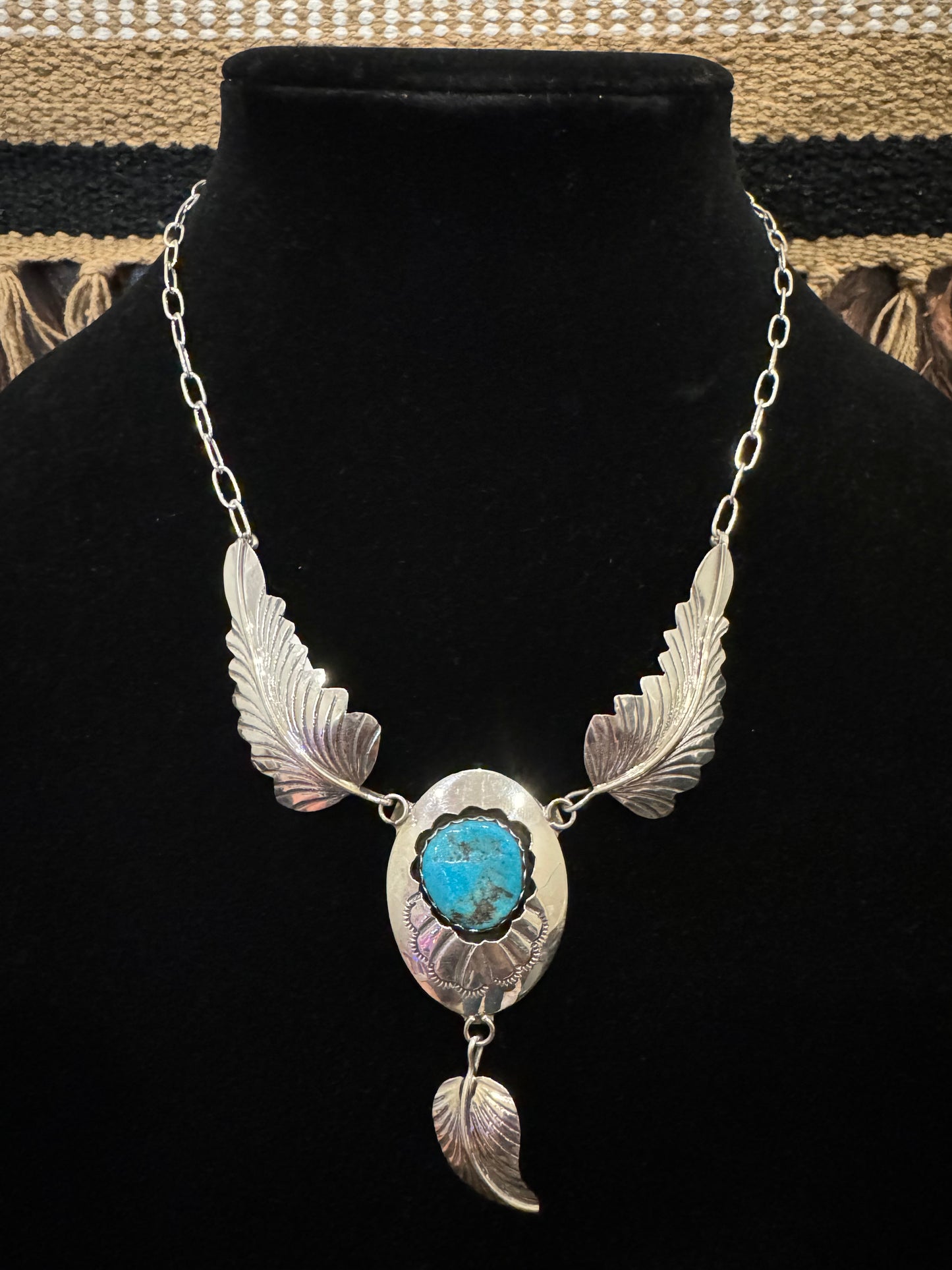 Navajo Handmade SS Kingman Turquoise Necklace