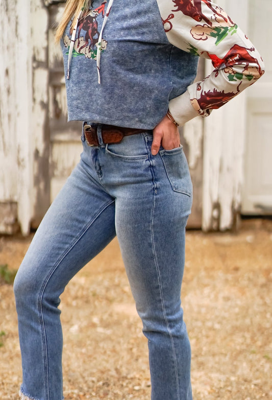 Women's vintage hoodie with bucking bronc 